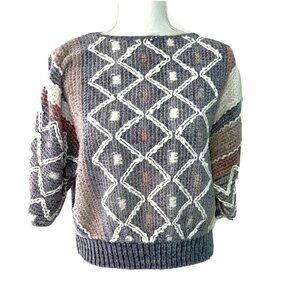 Donagain Sweater Womens Medium M Vintage Chenille Knit Acrylic Purple Off White